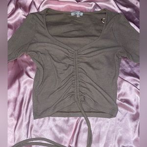 Light brown long sleeve ruched top